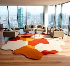 Handcrafted Abstract Color Block Living Room Rug